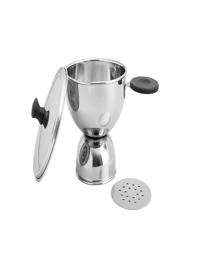 Expresso Chiratta Puttu Maker with Handle | Stainless Steel Puttu Kutti for Cooker Use | Traditional Chiratta Puttumakker with Steamer | Puttu Kudam Kolal Kozha Maker for Home Use - Silver - Image 2